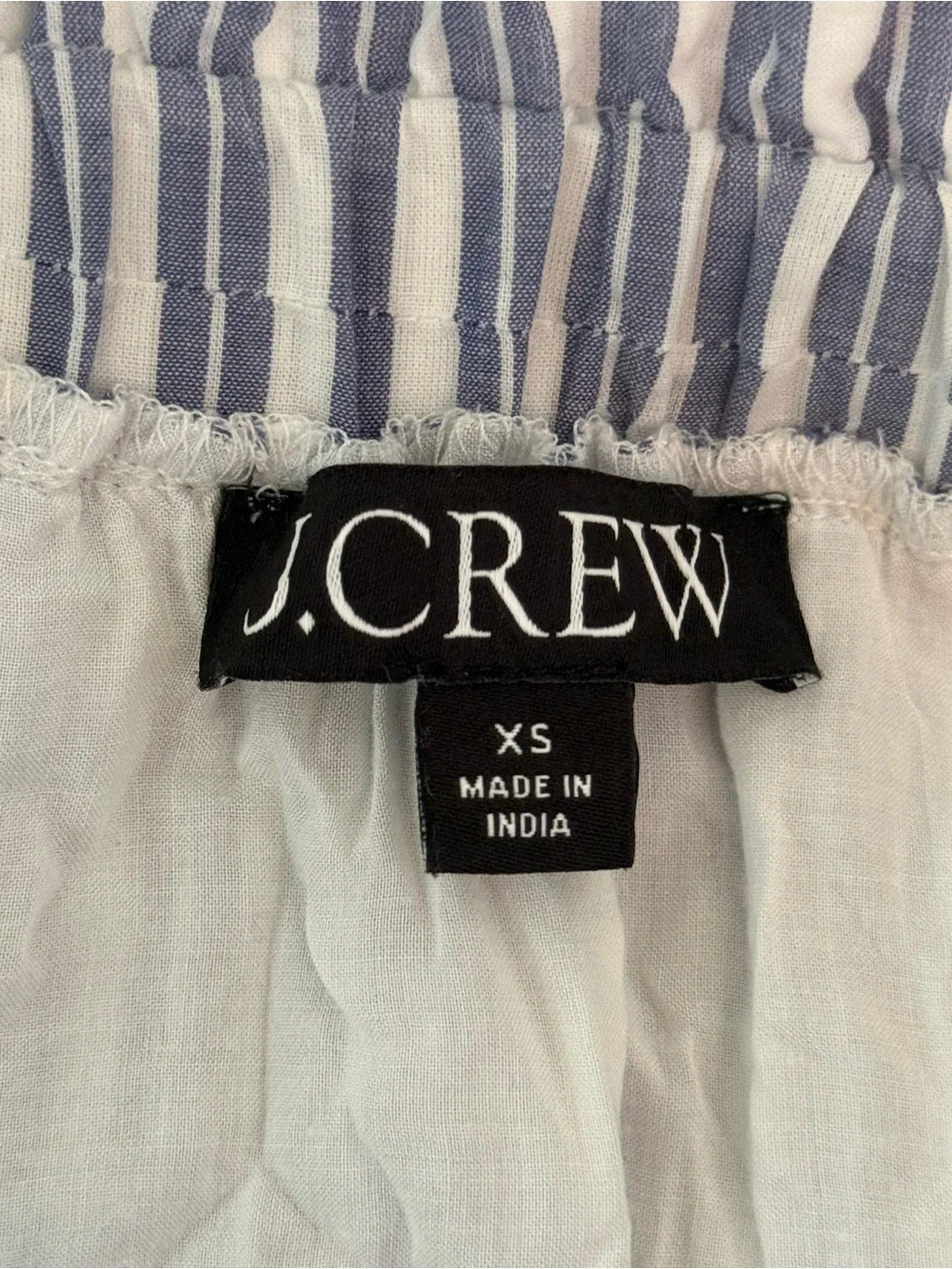 J.Crew Cotton Voile Ruffle Trim Shift Midi Dress in Blue and White Pinstripes